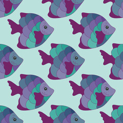 Creative coral reef fish endless pattern illustration. Ocean creatures pattern. Baby fashion