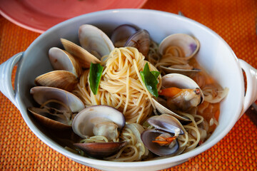 View of the seafood spaghetti
