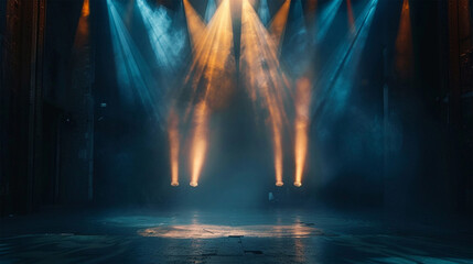 Background Stage lights, spotlight strike through the darkness
