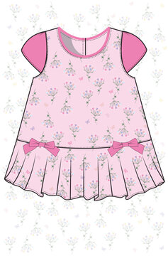Baby girls short sleeve cute floral print kid wear frock dress with all over print  & bow tie