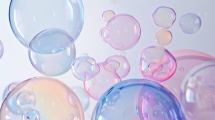 Delicate pastel bubbles floating on a white background.