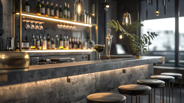 Selective focus of contemporary bar counter or nightclub in luxury and elegant style.for background interior design.drinking concepts ideas