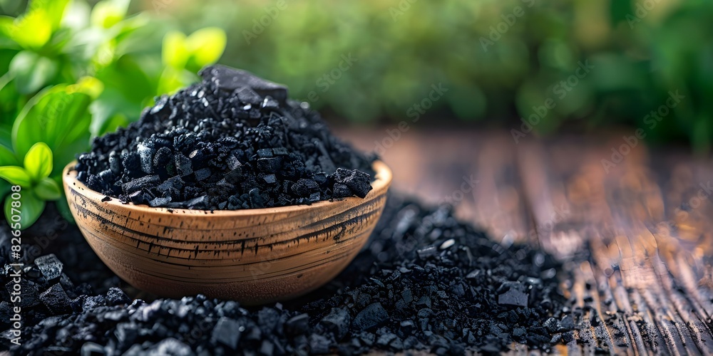 Poster biochar soil additive for carbon sequestration against simple backdrop. concept biochar, soil additi