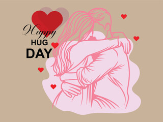 Happy hug day line art vector illustration