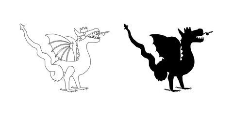 Vector illustration of the winged serpent Zilant. The outline and silhouette of a dragon. The symbol of the city of Kazan, the capital of Tatarstan, Russia.