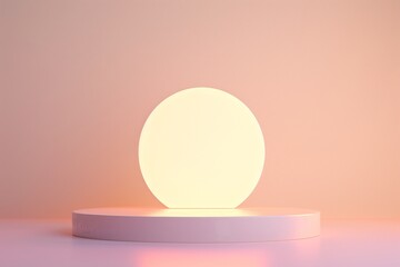 A minimalist podium featuring a symbolic Father's Day emblem, casting a warm glow against a serene pastel background, evoking sentiments of honor and love. 