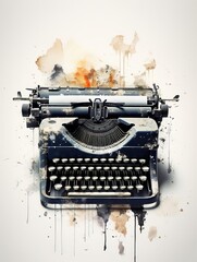 Vintage typewriter on a white background, symbolizing timeless writing close up, concept of history, realistic, double exposure, isolated backdrop