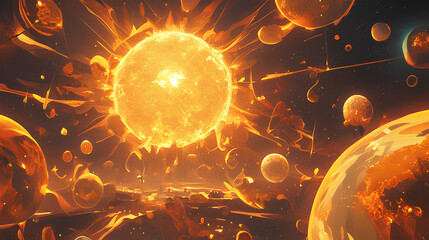 orange bright sun in outer space background