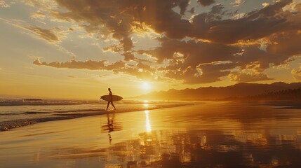 Surfer standing on the beach with their board, looking out at the incoming waves, the raw anticipation and the summer light setting the scene