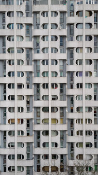 facade of a modernist brutalist apartment block