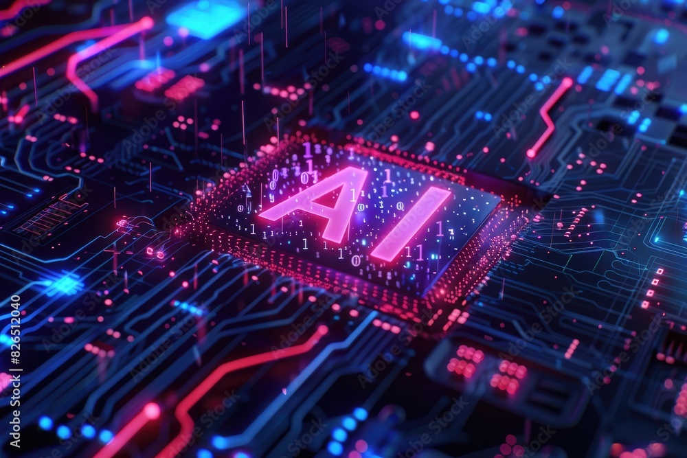 Poster artificial intelligence (ai) concept, abstract ai processor and quantum computer background.