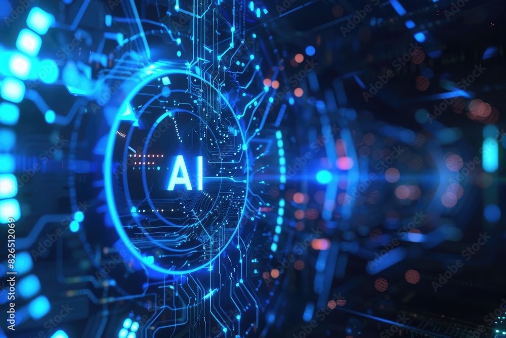 Poster artificial intelligence (ai) concept, abstract ai processor and quantum computer background.