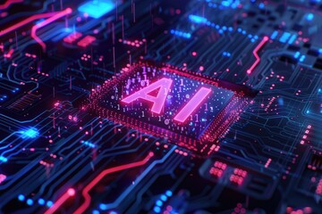 Fototapeta premium Artificial Intelligence (AI) concept, Abstract AI processor and quantum computer background.