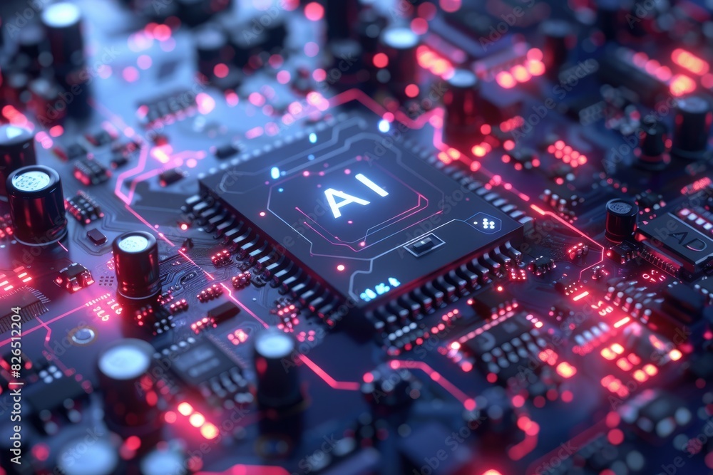 Poster artificial intelligence (ai) concept, abstract ai processor and quantum computer background.