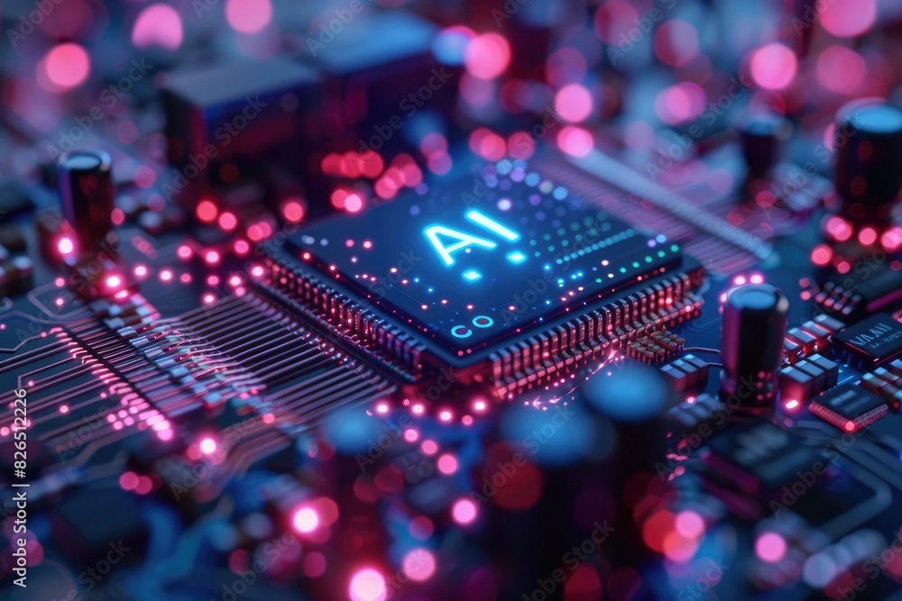Poster artificial intelligence (ai) concept, abstract ai processor and quantum computer background.