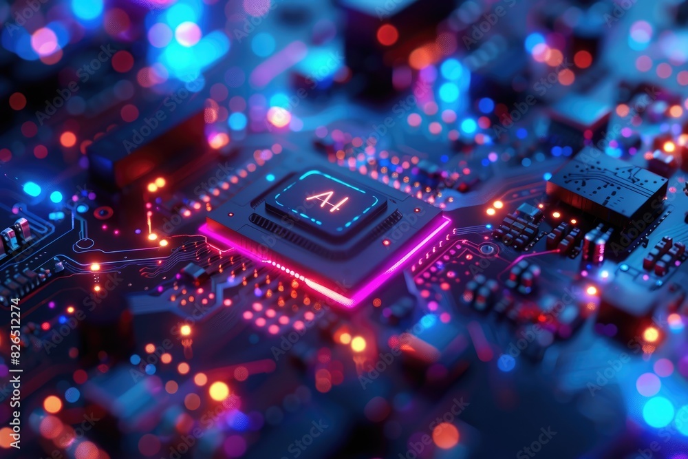 Poster artificial intelligence (ai) concept, abstract ai processor and quantum computer background.