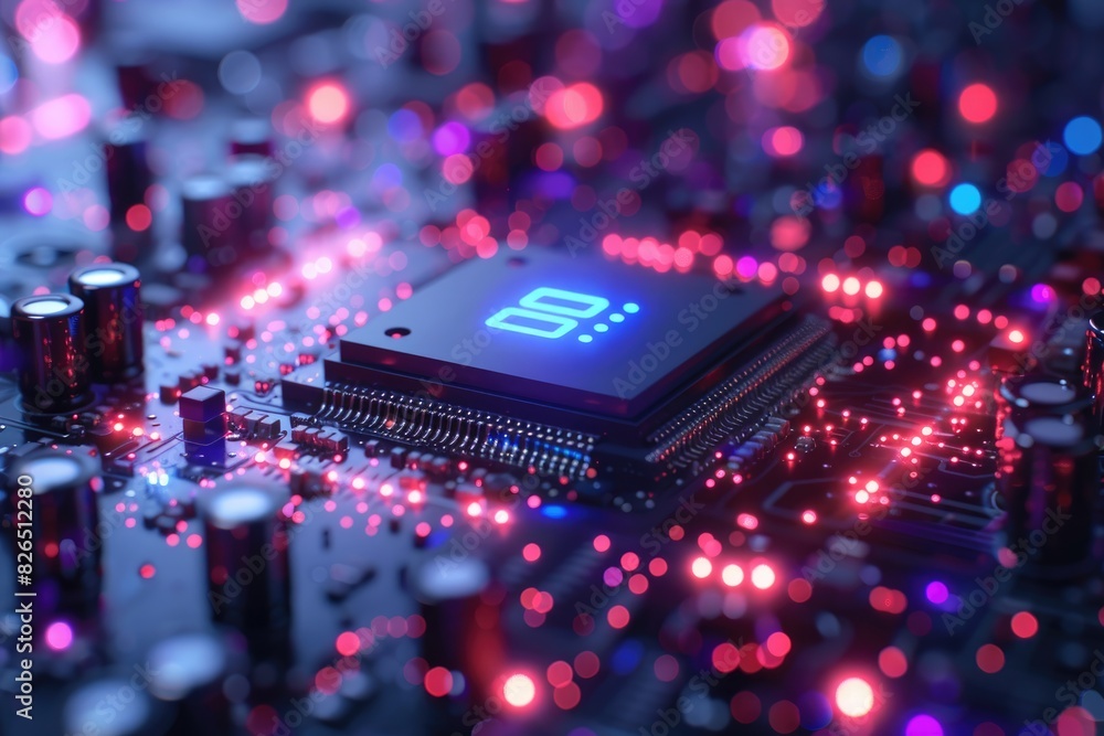 Poster artificial intelligence (ai) concept, abstract ai processor and quantum computer background.