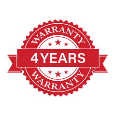 4 Years Warranty. Warranty Sign. Vector Illustration Isolated on White Background. 