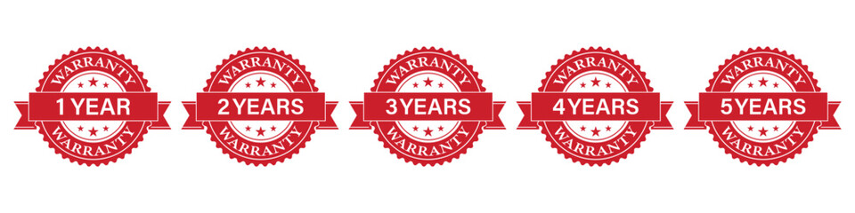 Obraz premium Set of Warranty Sign. 1,2,3,4,5 Years Warranty. Vector Illustration Isolated on White Background. 