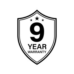 9 Years Warranty. Warranty Sign. Vector Illustration Isolated on White Background. 