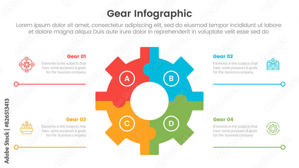 Poster gear cogwheel infographic template banner with center shape position and information spreading with 