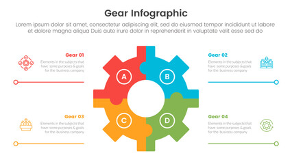 gear cogwheel infographic template banner with center shape position and information spreading with 4 point list information for slide presentation