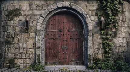 Castle Gate. Ancient Medieval Architecture Detail of Closed Fort Entrance