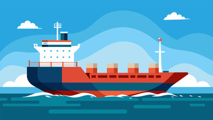 Obraz premium Despite the weight of its cargo the oil tanker appears almost graceful as it glides through the water its powerful engines propelling it forward with. Vector illustration