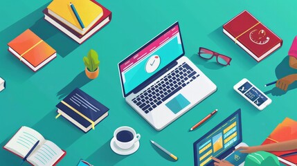 Remote Learning: Depict students participating in an online class from home, using laptops and digital resources, showcasing the shift towards remote education.