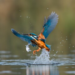 Diving kingfisher catching a fish  - 1