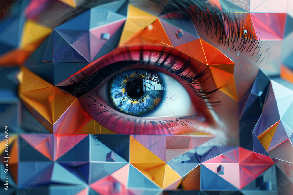 Aufkleber abstract isometric pattern of cubes with large eye icons, creating a seamless background,