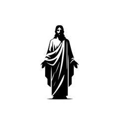 Naklejka premium Black silhouette of Jesus. vector logo of Christianism isolated on white background.