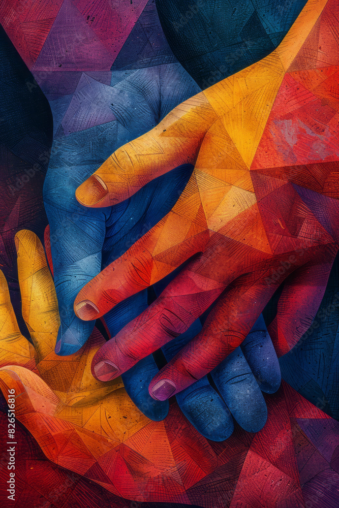 Aufkleber Abstract seamless background of hands forming geometric shapes, such as triangles and squares, in an isometric style,