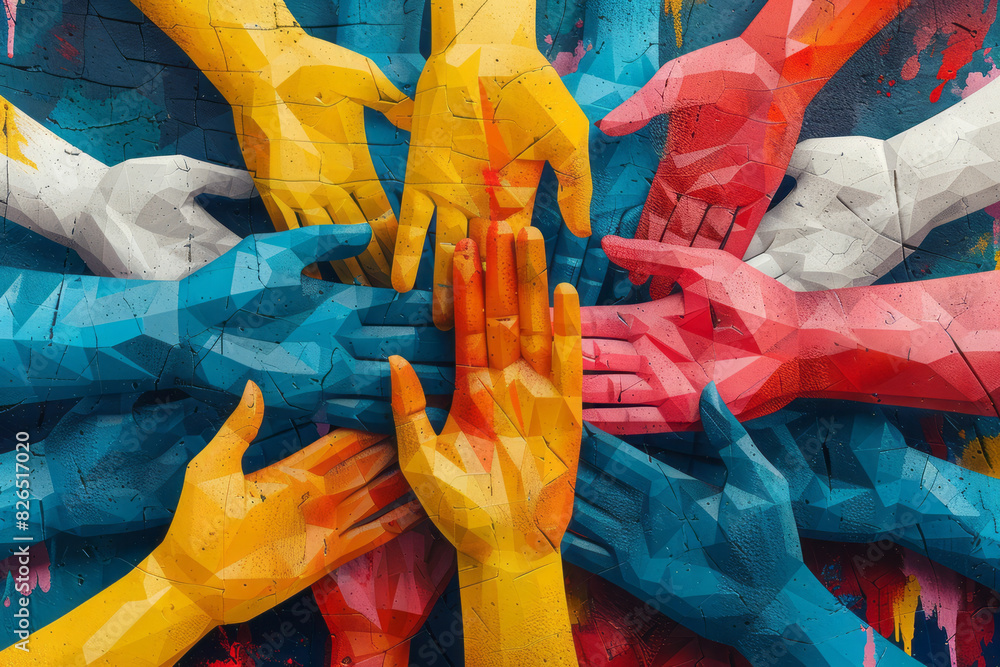 Fototapete seamless isometric pattern with hands forming arrow shapes, emphasizing direction and movement,