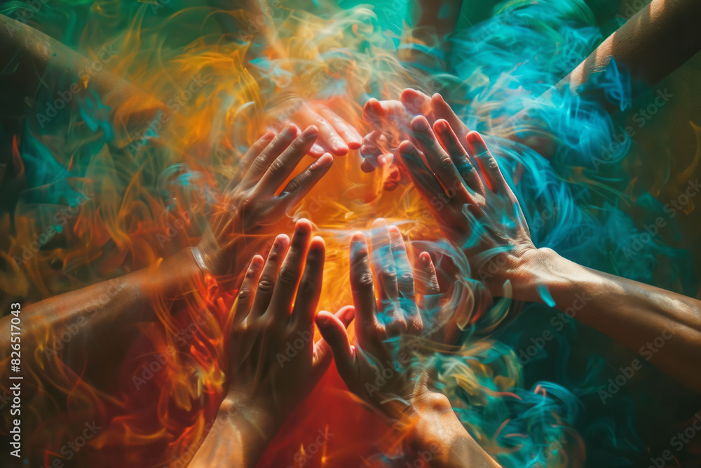 Aufkleber Abstract seamless background of hands forming overlapping circles, creating a sense of depth and energy,
