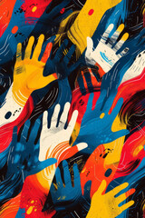 Seamless isometric pattern with hands forming chevron shapes, creating a dynamic and energetic design,