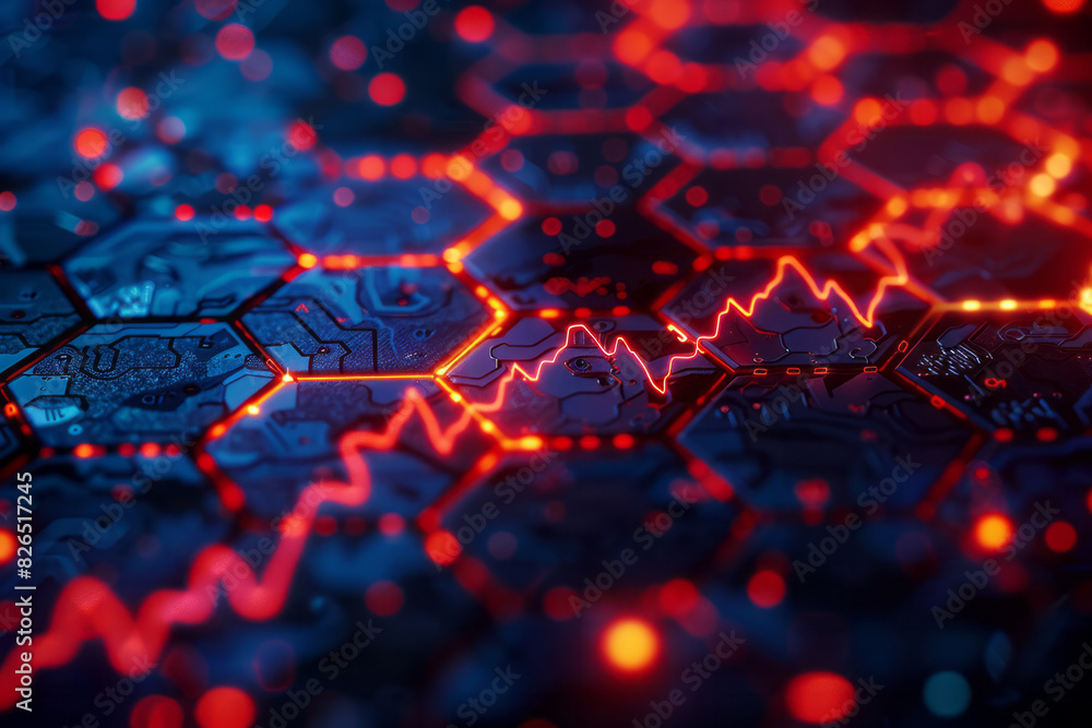 Aufkleber seamless isometric pattern with heartbeat shapes in a hexagonal arrangement, highlighting connectivi