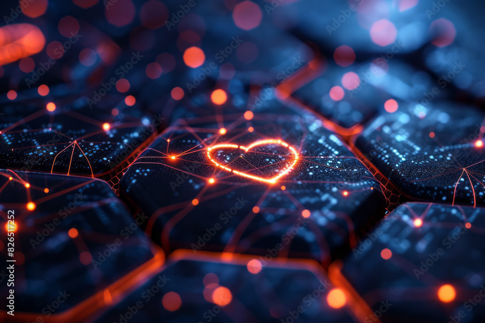 Aufkleber Seamless isometric pattern with heartbeat shapes in a hexagonal arrangement, highlighting connectivity,