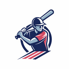 a minimalist logo vector art illustration with a Batsman with bat icon logo