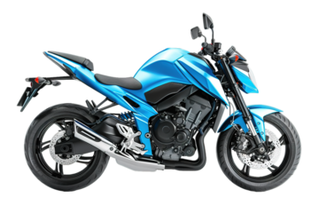 Blue motorcycle on transparent background, dynamic design, modern look.