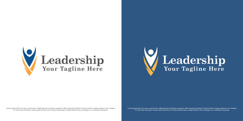 Leadership logo design illustration. Silhouette of successful person success great job career position rank job office company business leader boss. Modern abstract minimal simple flat icon symbol.