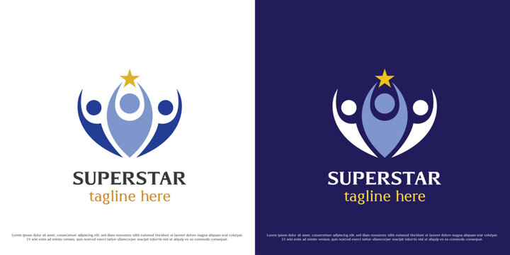 Work teamwork logo design illustration. Silhouettes of people group individuals colleagues friends office work company business leader star success achievement. Modern minimal simple flat icon symbol.