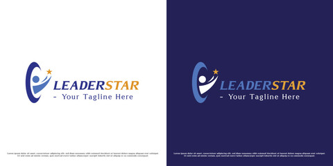 Success leader logo design illustration. Silhouette of person achieving dream hope star target award career job office company business company work. Abstract minimal simple flat icon symbol.