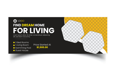 Real Estate Facebook cover and banner template design, Modern abstract flat corporate real estate construction Facebook cover, banner, social media post, timeline cover and web banner template design
