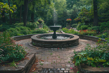 Obraz premium Image of a summer park with cubic bushes, circular ponds, and triangular flowers, creating an abstract oasis,