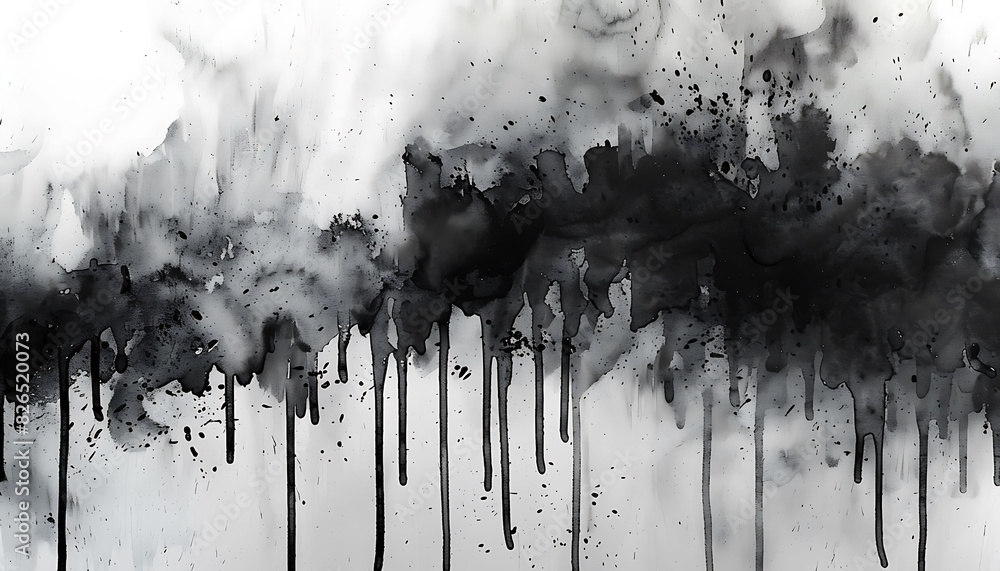Fototapete high-resolution abstract watercolor texture with black ink on a white background, featuring intricat