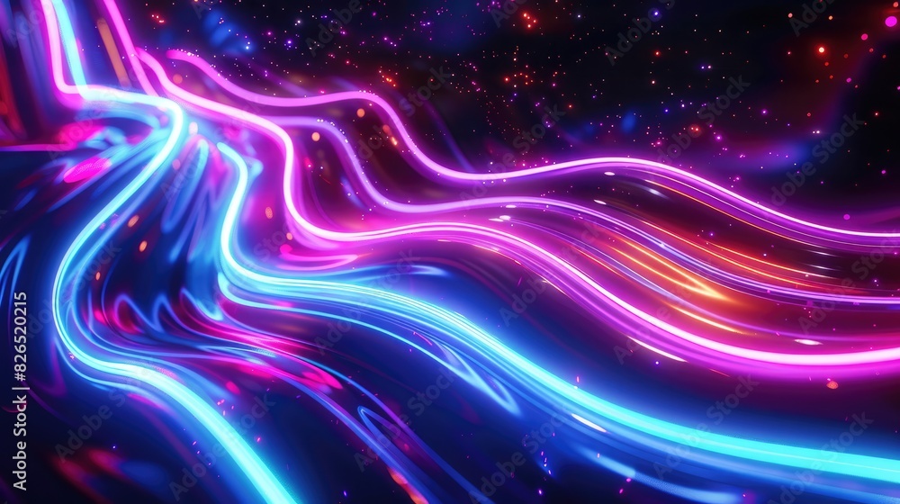 Aufkleber dynamic abstract background with neon light trails on a dark backdrop.