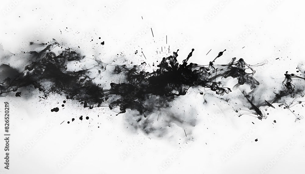 Fototapete high-resolution abstract watercolor texture with black ink on a white background, featuring intricat
