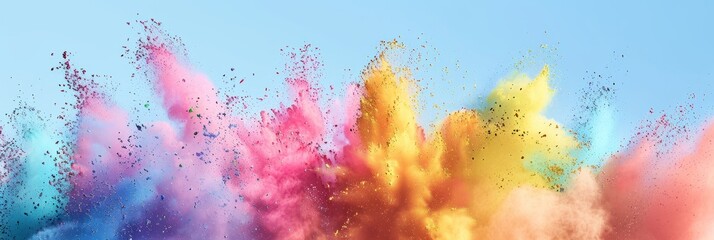 Brightly colored powders flying in the air during a dynamic color run event, capturing the energy and excitement of the moment