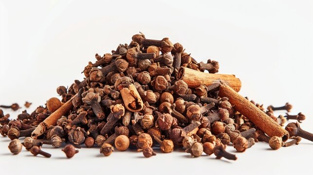 Clove spices stacked on a white background